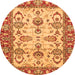 Round Machine Washable Oriental Orange Modern Area Rugs, wshabs2635org