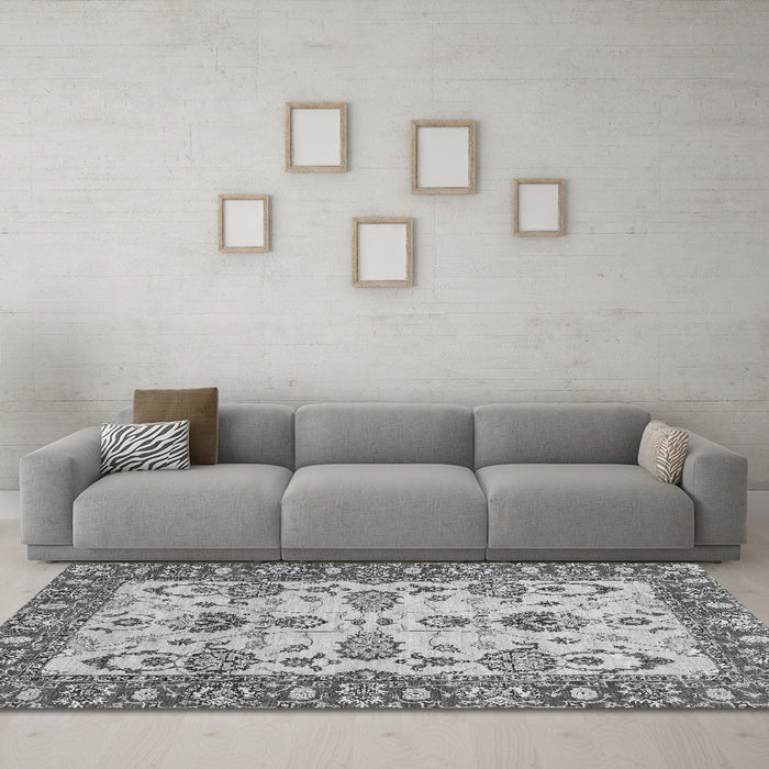 Machine Washable Oriental Gray Modern Rug in a Living Room,, wshabs2635gry