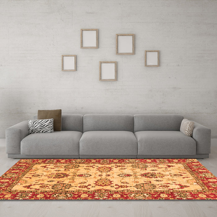 Machine Washable Oriental Orange Modern Area Rugs in a Living Room, wshabs2635org