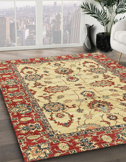 Machine Washable Abstract Mustard Yellow Rug in a Family Room, wshabs2635