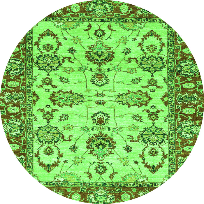 Round Machine Washable Oriental Green Modern Area Rugs, wshabs2635grn