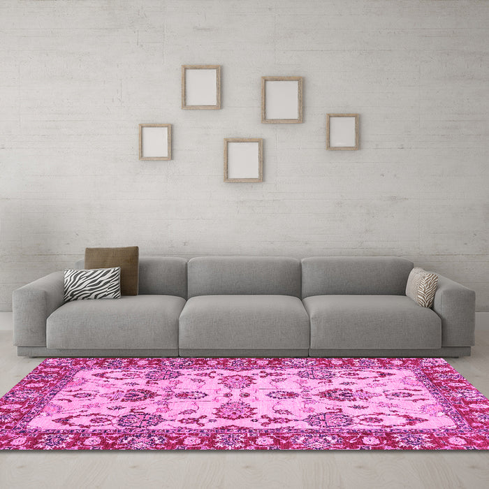 Machine Washable Oriental Pink Modern Rug in a Living Room, wshabs2635pnk