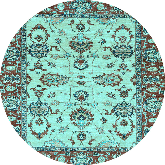 Round Machine Washable Oriental Light Blue Modern Rug, wshabs2635lblu