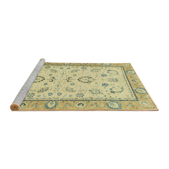 Sideview of Machine Washable Abstract Brass Green Rug, wshabs2636