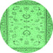 Round Machine Washable Oriental Emerald Green Modern Area Rugs, wshabs2636emgrn