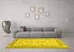 Machine Washable Oriental Yellow Modern Rug in a Living Room, wshabs2636yw