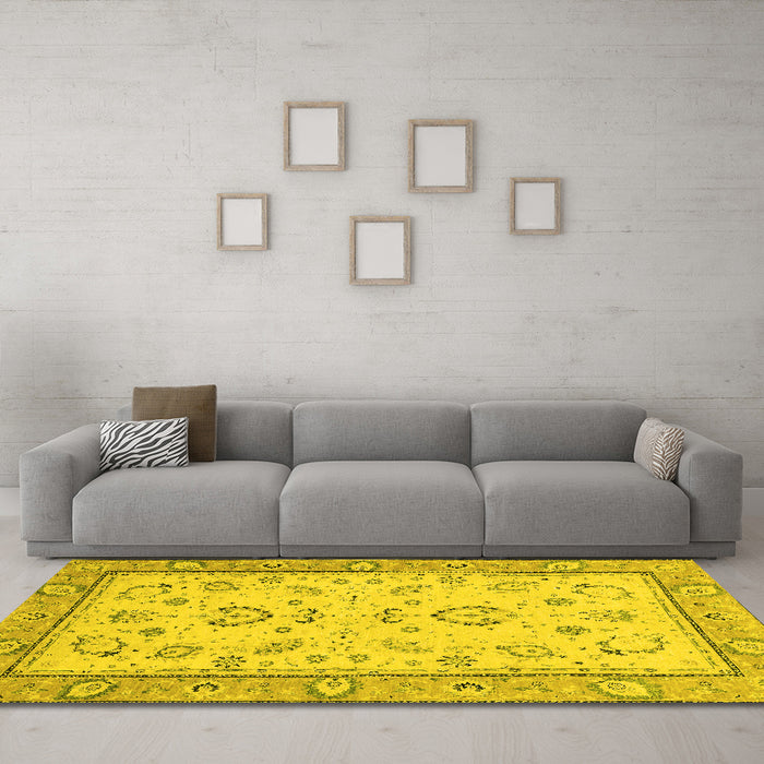 Machine Washable Oriental Yellow Modern Rug in a Living Room, wshabs2636yw