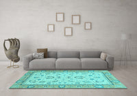 Machine Washable Oriental Light Blue Modern Rug, wshabs2636lblu