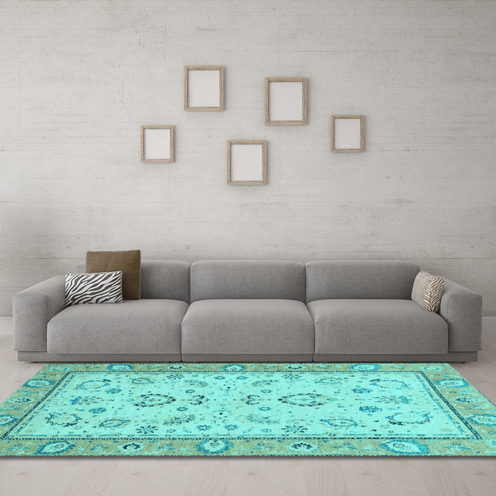 Machine Washable Oriental Light Blue Modern Rug in a Living Room, wshabs2636lblu