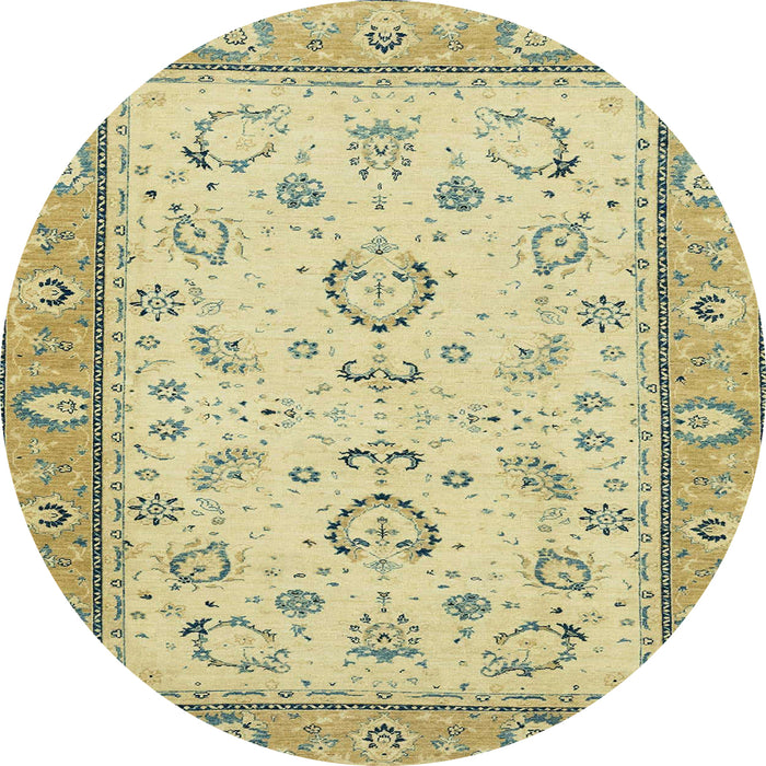 Round Machine Washable Abstract Brass Green Rug, wshabs2636