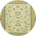 Round Machine Washable Abstract Brass Green Rug, wshabs2636