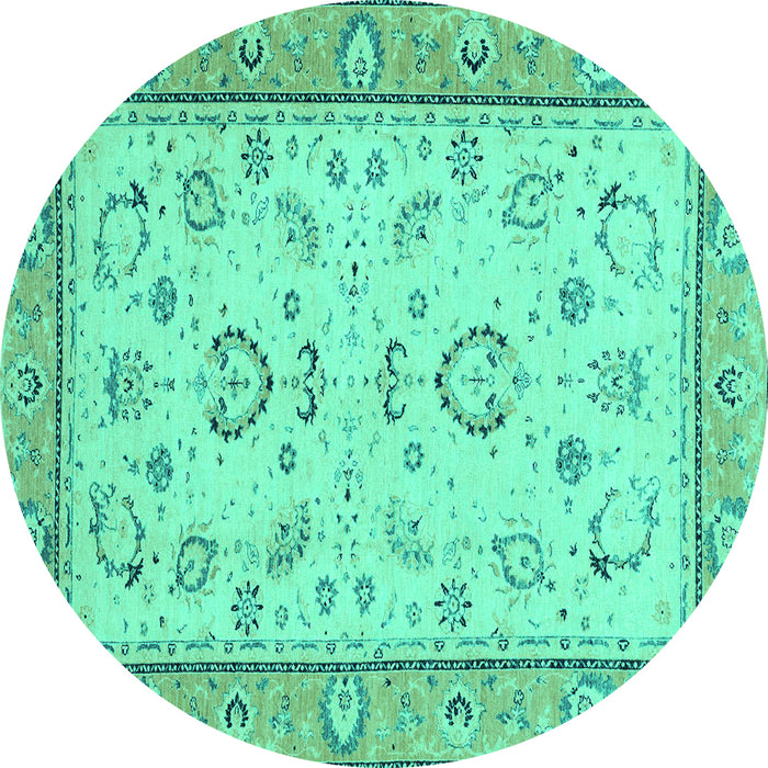 Round Machine Washable Oriental Turquoise Modern Area Rugs, wshabs2636turq