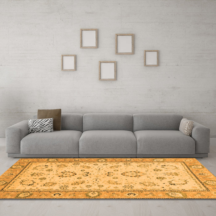 Machine Washable Oriental Orange Modern Area Rugs in a Living Room, wshabs2636org