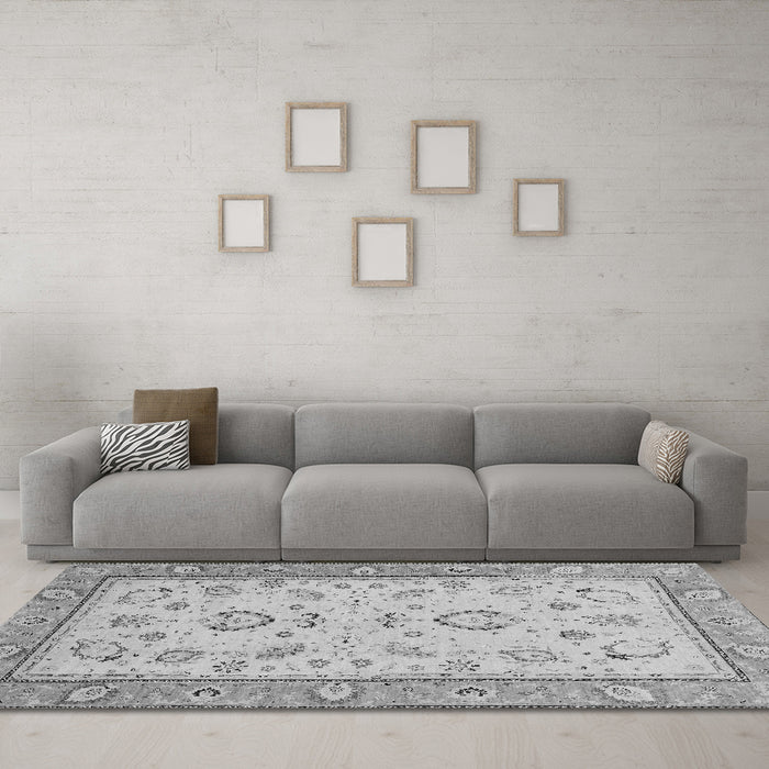 Machine Washable Oriental Gray Modern Rug in a Living Room,, wshabs2636gry