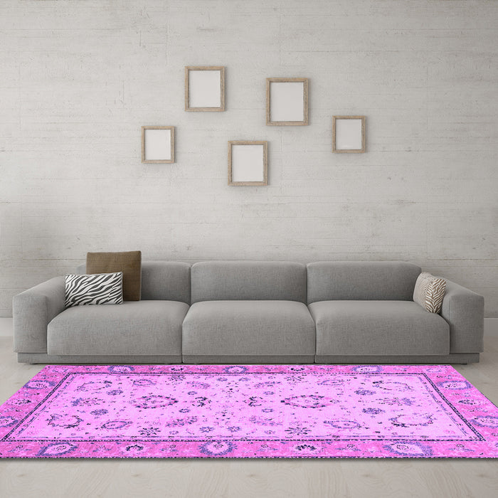 Machine Washable Oriental Purple Modern Area Rugs in a Living Room, wshabs2636pur