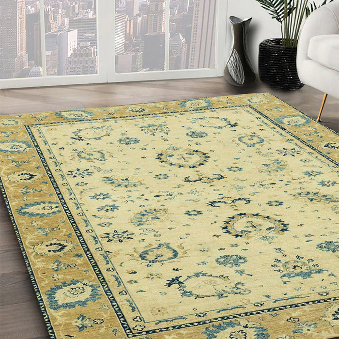 Machine Washable Abstract Brass Green Rug in a Family Room, wshabs2636