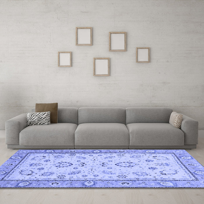Machine Washable Oriental Blue Modern Rug in a Living Room, wshabs2636blu