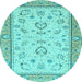 Round Machine Washable Oriental Light Blue Modern Rug, wshabs2636lblu