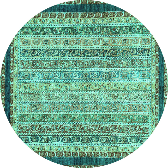 Round Machine Washable Oriental Turquoise Modern Area Rugs, wshabs2637turq