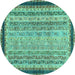 Round Machine Washable Oriental Turquoise Modern Area Rugs, wshabs2637turq