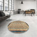 Round Abstract Brown Oriental Rug in a Office, abs2637