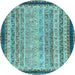 Round Machine Washable Oriental Light Blue Modern Rug, wshabs2637lblu