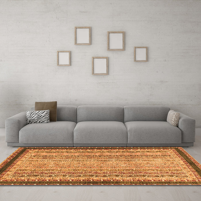 Machine Washable Oriental Orange Modern Area Rugs in a Living Room, wshabs2637org