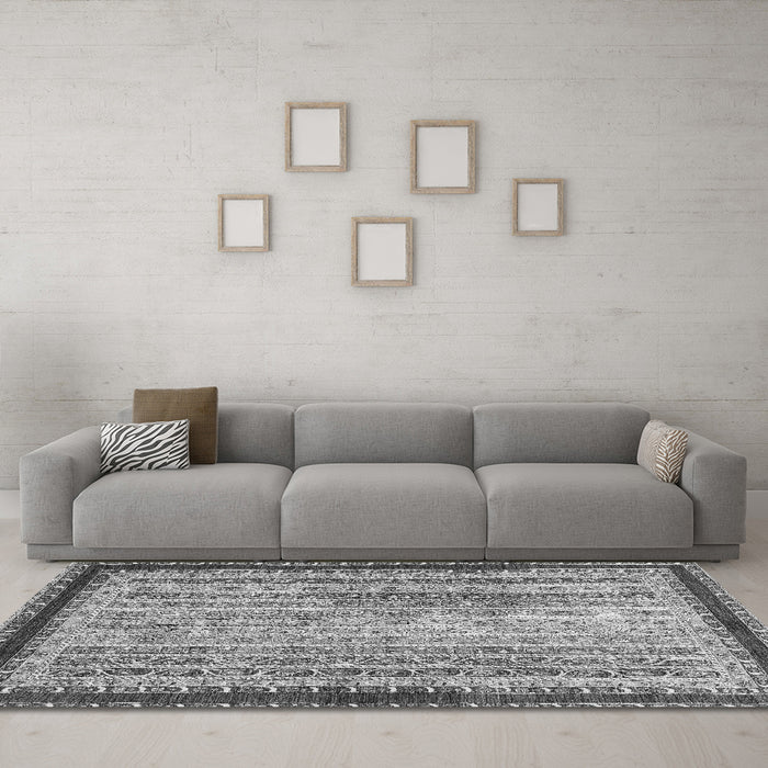 Machine Washable Oriental Gray Modern Rug in a Living Room,, wshabs2637gry