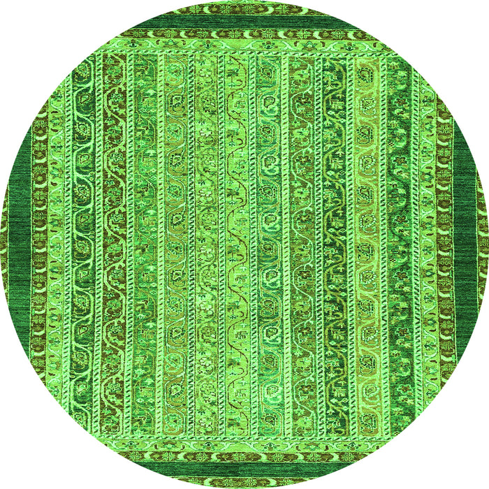 Round Machine Washable Oriental Green Modern Area Rugs, wshabs2637grn