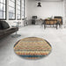 Round Machine Washable Abstract Brown Sugar Brown Rug in a Office, wshabs2637