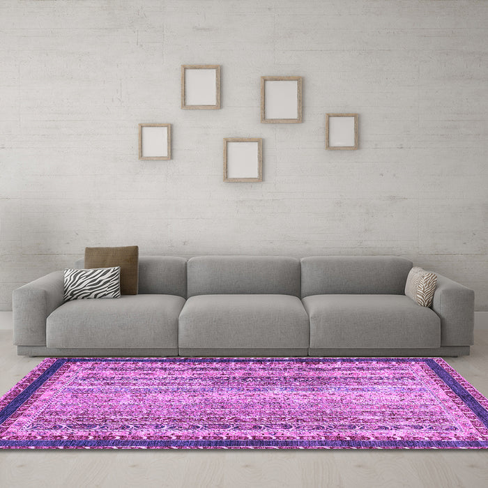 Machine Washable Oriental Purple Modern Area Rugs in a Living Room, wshabs2637pur
