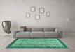 Machine Washable Oriental Turquoise Modern Area Rugs in a Living Room,, wshabs2637turq