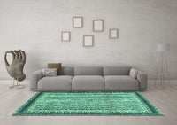 Machine Washable Oriental Turquoise Modern Rug, wshabs2637turq