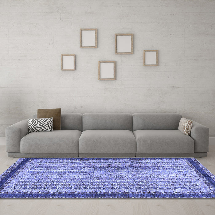 Machine Washable Oriental Blue Modern Rug in a Living Room, wshabs2637blu