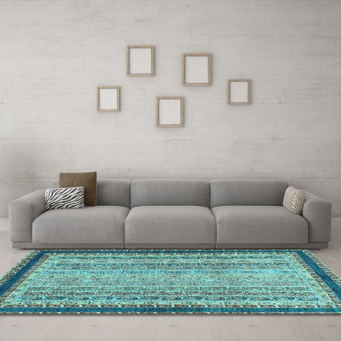 Machine Washable Oriental Light Blue Modern Rug in a Living Room, wshabs2637lblu