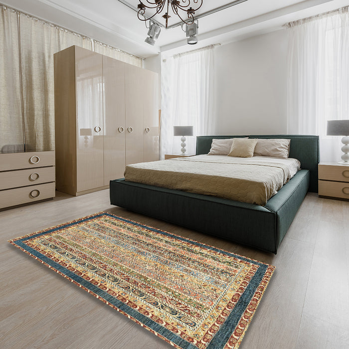 Abstract Brown Oriental Rug in a Bedroom, abs2637