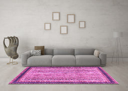Machine Washable Oriental Pink Modern Rug in a Living Room, wshabs2637pnk