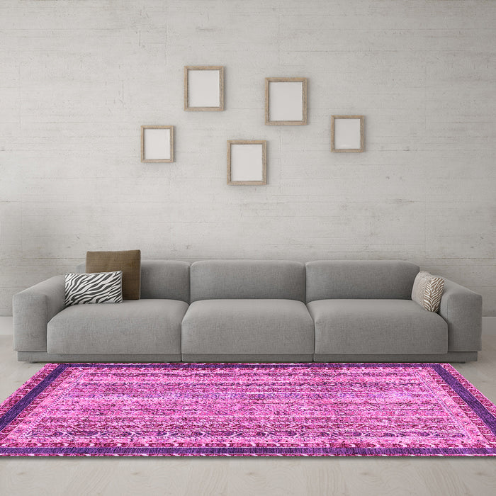 Machine Washable Oriental Pink Modern Rug in a Living Room, wshabs2637pnk