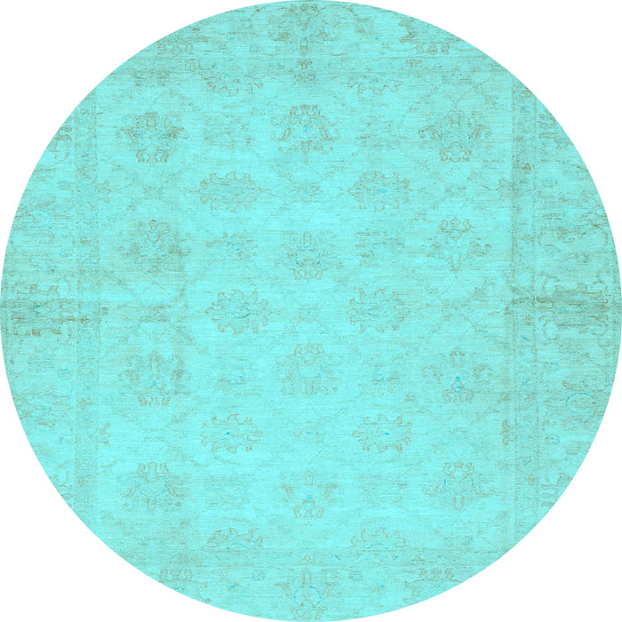 Round Machine Washable Oriental Light Blue Modern Rug, wshabs2638lblu