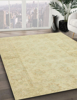 Abstract Brown Gold Oriental Rug in Family Room, abs2638