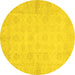 Round Machine Washable Oriental Yellow Modern Rug, wshabs2638yw