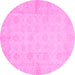Round Machine Washable Oriental Pink Modern Rug, wshabs2638pnk