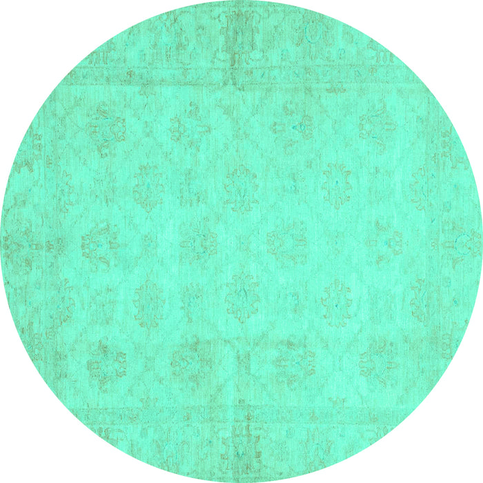 Round Machine Washable Oriental Turquoise Modern Area Rugs, wshabs2638turq