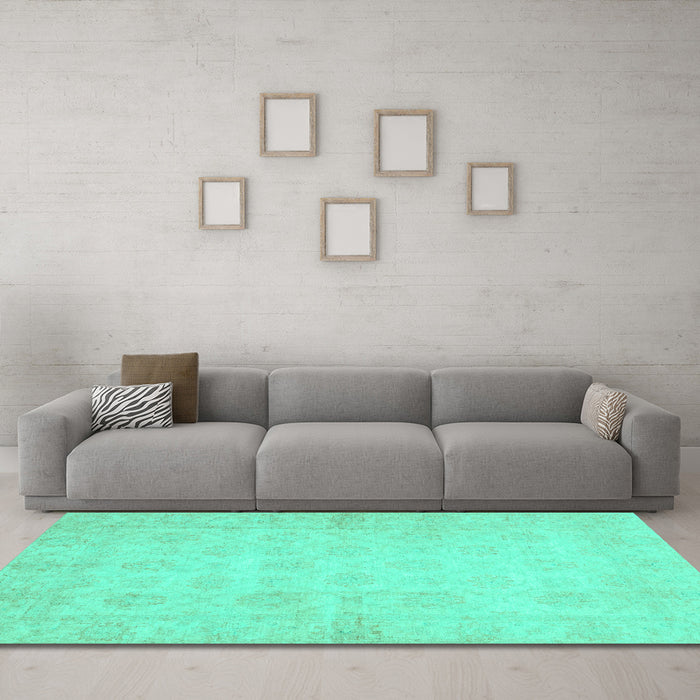 Machine Washable Oriental Turquoise Modern Area Rugs in a Living Room,, wshabs2638turq