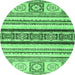 Round Machine Washable Oriental Emerald Green Modern Area Rugs, wshabs2639emgrn