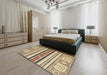 Abstract Brown Gold Oriental Rug in a Bedroom, abs2639