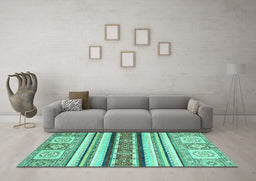 Machine Washable Oriental Turquoise Modern Area Rugs in a Living Room,, wshabs2639turq