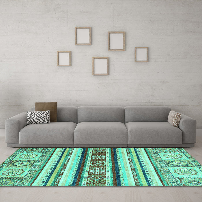 Machine Washable Oriental Turquoise Modern Area Rugs in a Living Room,, wshabs2639turq