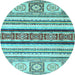 Round Machine Washable Oriental Light Blue Modern Rug, wshabs2639lblu