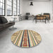 Round Abstract Brown Gold Oriental Rug in a Office, abs2639